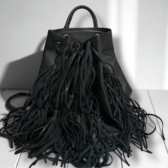 Zara Handbags - ZARA Faux Leather Fringe Bucket Backpack